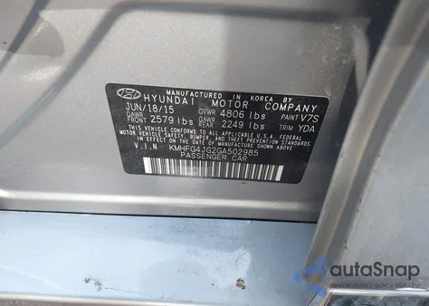 2016 Hyundai Azera из США, поврежденный, VIN KMHFG4JG2GA502985